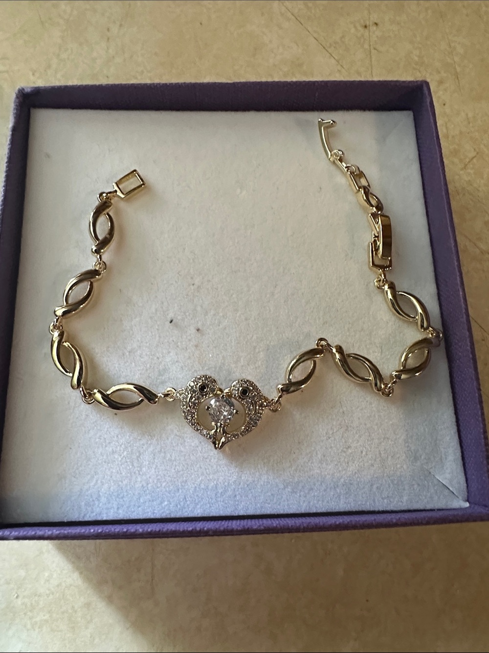 2 piece Gold-filled Crystal Heart & Snake Chain Bracelet Set - Picture 2 of 8